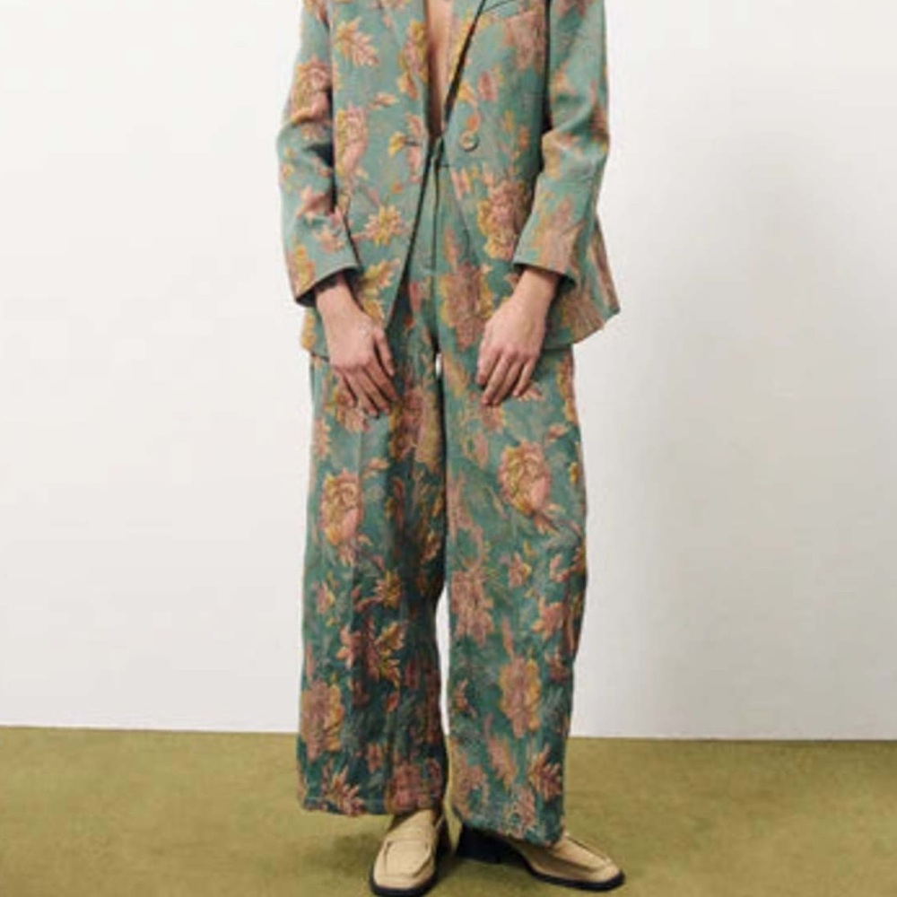 FRNCH Floral Jacquard Pleated Pants